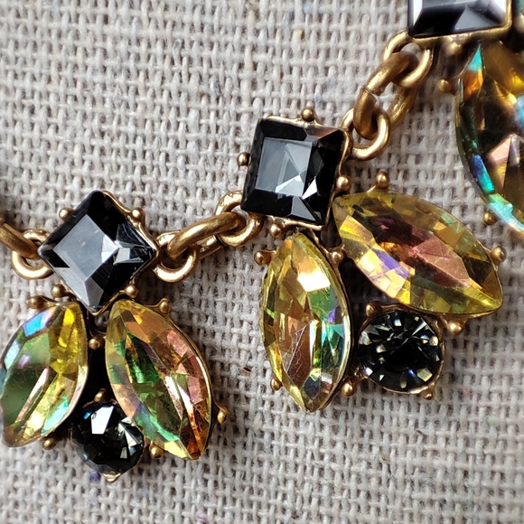 J. Crew Statement Necklace Canary Yellow Iridescent Marquis Smoke Stones Glassy - Picture 10 of 12